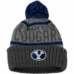 Best reviews of 🧨 Unbranded Men's Zephyr Gray/Navy BYU Cougars Deer Valley Cuffed Knit Hat With Pom 💯