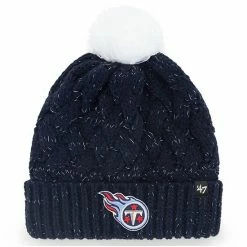 Hot Sale 👍 Unbranded 👩 Women's '47 Navy Tennessee Titans Fiona Logo Cuffed Knit Hat With Pom 👏
