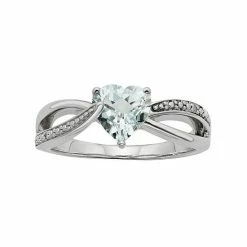 Top 10 🔥 Unbranded Lab-Created Aquamarine And Diamond Accent Sterling Silver Heart Bypass Ring 💯