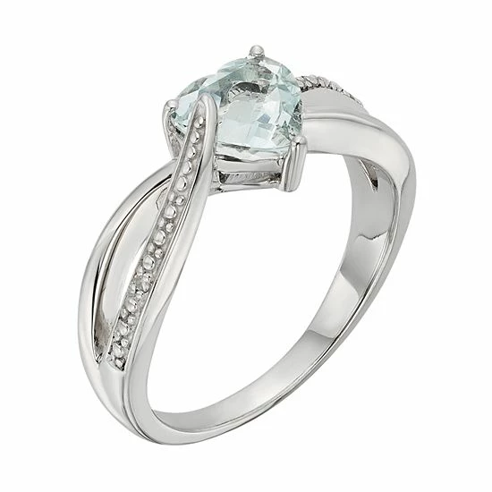 Top 10 🔥 Unbranded Lab-Created Aquamarine And Diamond Accent Sterling Silver Heart Bypass Ring 💯 - Image 2