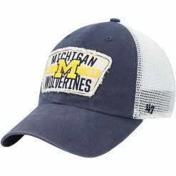 Buy 🎉 Unbranded Men's '47 Navy Michigan Wolverines Crawford Clean Up Trucker Snapback Hat 🔥
