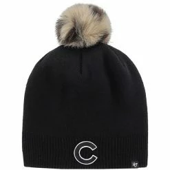 Outlet 👏 Unbranded 👩 Women's '47 Black Chicago Cubs Serengeti Beanie Hat With Pom 👏