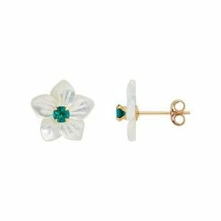 Coupon 👏 Unbranded 10k Gold 👩 Mother-of-Pearl & Lab-Created Emerald Flower Stud Earrings 👏