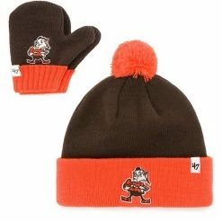 Flash Sale 🌟 Unbranded Infant '47 Brown/Orange Cleveland Browns Team Bam Bam Cuffed Knit Hat With Pom And Mittens Set 🧨