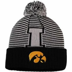 Coupon 🔔 Unbranded Men's Top Of The World Black Iowa Hawkeyes Line Up Cuffed Knit Hat With Pom 👏