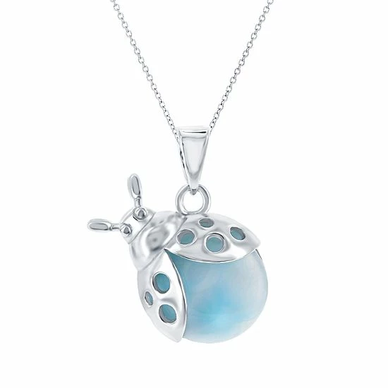 Best Sale ✨ Unbranded Sterling Silver Larimar Lady Bug Pendant Necklace ✨