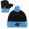 Discount ❤️ Unbranded Infant '47 Black/Blue Carolina Panthers Bam Bam Cuffed Knit Hat With Pom And Mittens Set 🔔