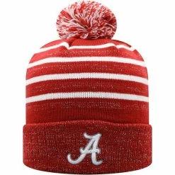 Best Sale 😀 Unbranded 👩 Women's Top Of The World Crimson Alabama Crimson Tide Shimmering Cuffed Knit Hat With Pom ⭐