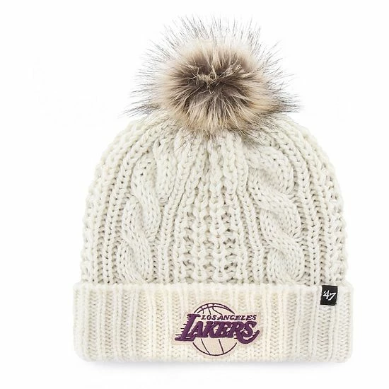 New ⭐ Unbranded 👩 Women's '47 White Los Angeles Lakers Meeko Cuffed Knit Hat With Pom ✔️