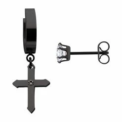 Top 10 ✔️ Unbranded Cross Ion-Plated Stainless Steel Hoop Drop & Cubic Zirconia Stud Mismatched Earrings Gold Tone ✔️