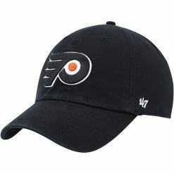 Discount ❤️ Unbranded Men's '47 Black Philadelphia Flyers Team Logo Clean Up Adjustable Hat 🌟