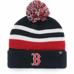 Hot Sale ❤️ Unbranded Men's '47 Navy Boston Red Sox State Line Cuffed Knit Hat With Pom 😍