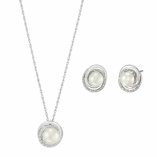 Best Pirce 🔔 Unbranded Sterling Silver Freshwater Cultured Pearl Pendant & Stud Earring Set 💯