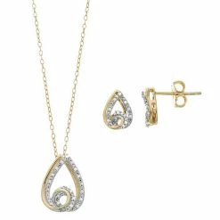 Promo ✔️ Unbranded Sterling Silver 1/6 Carat T.W. Diamond Teardrop Pendant & Earring Set ✨