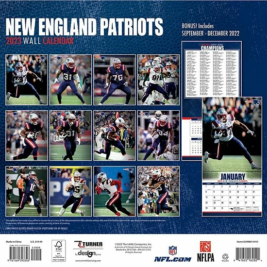 Discount 🌟 Unbranded New England Patriots 2023 12" X 12" Team Wall Calendar 🤩 - Image 3
