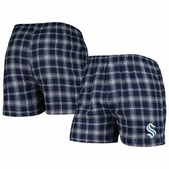 Promo ❤️ Unbranded Men's Concepts Sport Deep Sea Blue/Gray Seattle Kraken Ledger Flannel Boxers 🔔