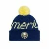 Cheap 💯 Unbranded Men's Navy Club America Pixel Neon Cuffed Knit Hat With Pom 😉