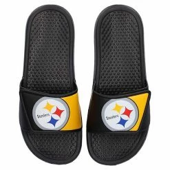Budget 🎁 Unbranded Youth FOCO Pittsburgh Steelers Colorblock Big Logo Legacy Slide 🩴 Sandals 👍