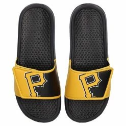Best Sale 🥰 Unbranded Youth FOCO Pittsburgh Pirates Colorblock Big Logo Legacy Slide 🩴 Sandals 😍
