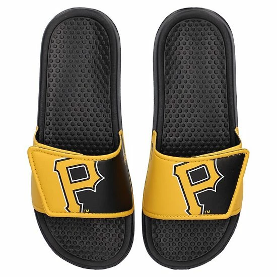 Best Sale 🥰 Unbranded Youth FOCO Pittsburgh Pirates Colorblock Big Logo Legacy Slide 🩴 Sandals 😍