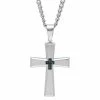Promo 🥰 Unbranded Men's Blue Diamond Accent Stainless Steel Cross Pendant Necklace 🔥