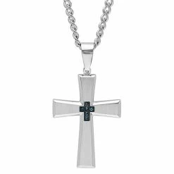 Promo 🥰 Unbranded Men's Blue Diamond Accent Stainless Steel Cross Pendant Necklace 🔥