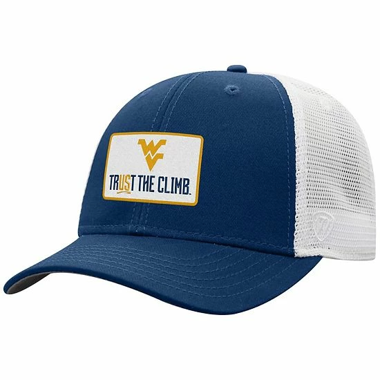 Best Sale ⌛ Unbranded Men's Top Of The World Navy/White West Virginia Mountaineers Trust The Climb Snapback Adjustable Trucker Hat 🎉