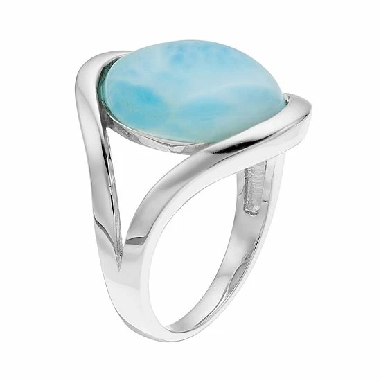 Outlet ✔️ Unbranded Sterling Silver Larimar Cabochon Split Shank Ring 👏 - Image 2