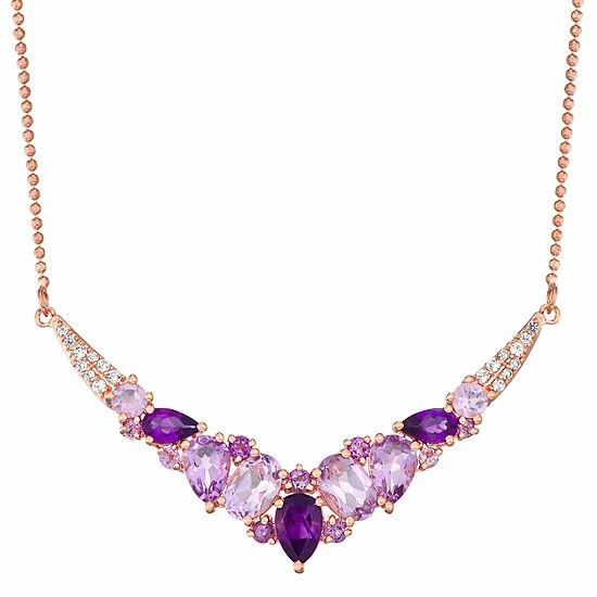 Deals ⭐ Unbranded 14K Rose Gold Over Sterling Silver Genuine Tonal Amethyst & Lab-Created White Sapphire Necklace 🛒