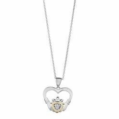 Buy 😍 Unbranded Two Tone Sterling Silver Lab-Created White Sapphire Claddagh Pendant Necklace ⭐