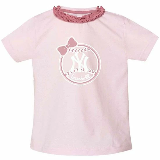 Discount 🔔 Unbranded 👧 Girls Toddler Soft As A Grape Pink New York Yankees Ruffle Collar T-Shirt 😀