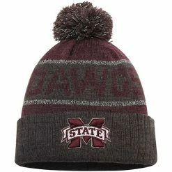 Discount 🧨 Unbranded Men's Top Of The World Maroon/Heather Charcoal Mississippi State Bulldogs Below Zero Cuffed Pom Knit Hat 🌟