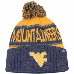 Promo 🧨 Unbranded Youth Top Of The World Navy West Virginia Mountaineers Below Zero Cuffed Knit Hat With Pom 🛒
