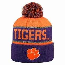 Deals 👏 Unbranded Youth Top Of The World Purple Clemson Tigers Below Zero Cuffed Knit Hat With Pom 😉