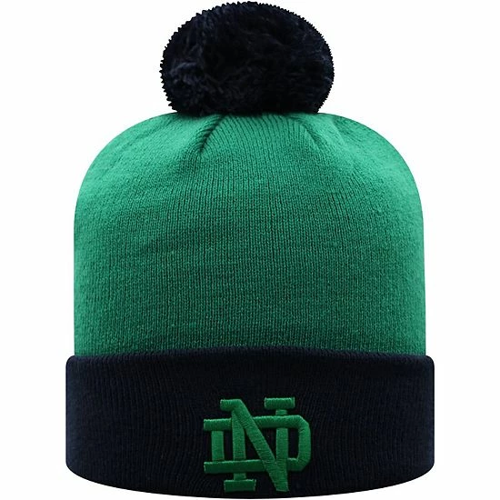 Flash Sale ⭐ Unbranded Men's Top Of The World Green/Navy Notre Dame Fighting Irish Core 2-Tone Cuffed Knit Hat With Pom 🎁