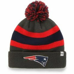 New ✔️ Unbranded Men's '47 Charcoal New England Patriots Team Breakaway Cuffed Knit Hat With Pom ✔️