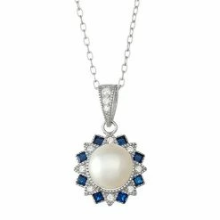 Cheap 🌟 Unbranded Sterling Silver Freshwater Cultured Pearl & Lab-Created Blue Spinel Flower Pendant 😀