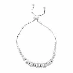 Best Pirce ✔️ Unbranded Sterling Silver Lab-Created White Sapphire Beaded Bolo Bracelet ⌛