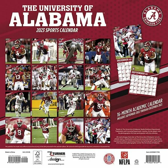 Best deal 👍 Unbranded Alabama Crimson Tide 2023 16-Month Team Wall Calendar 👏 - Image 3