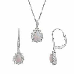 Best Sale ❤️ Unbranded Sterling Silver Lab-Created White Opal & Lab-Created White Sapphire Pendant & Drop Earring Set 🥰