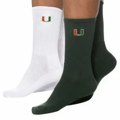Cheapest ✔️ Unbranded 👩 Women's ZooZatz Green/White Miami Hurricanes 2-Pack Quarter-Length 🧦 Socks 🛒