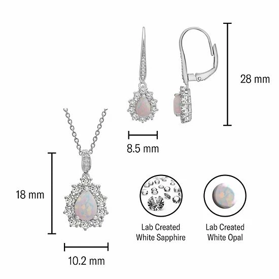 Best Sale ❤️ Unbranded Sterling Silver Lab-Created White Opal & Lab-Created White Sapphire Pendant & Drop Earring Set 🥰 - Image 4
