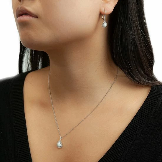 Best Sale ❤️ Unbranded Sterling Silver Lab-Created White Opal & Lab-Created White Sapphire Pendant & Drop Earring Set 🥰 - Image 5