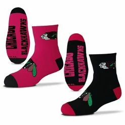 Outlet 🔥 Unbranded Youth For Bare Feet Chicago Blackhawks Two-Pack Quarter-Length Team 🧦 Socks 🔔