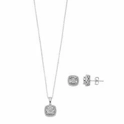 Hot Sale 🔔 Unbranded Sterling Silver Diamond Accent 1/10cttw Cushion Pendant & Stud Earring Set 🔥