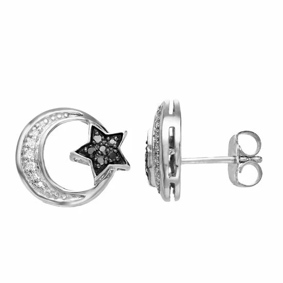 New ๐ Unbranded Sterling Silver 1/10 Carat T.W. Black & White Diamond Star Stud Earrings ๐