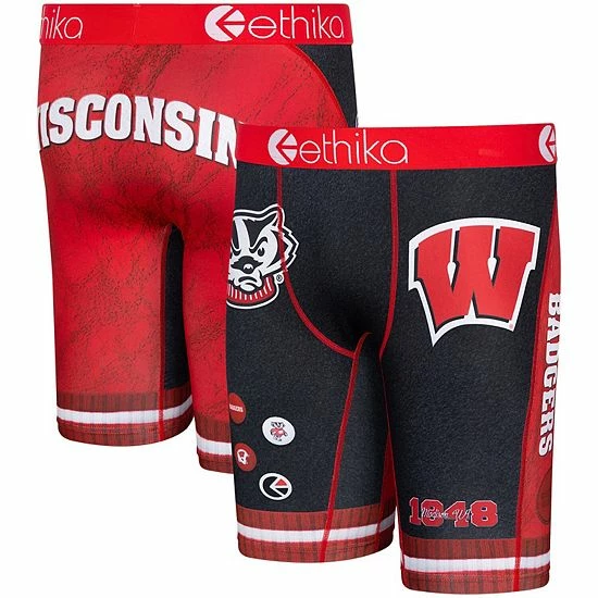 Brand new ⌛ Unbranded Youth Ethika Black/Red Wisconsin Badgers Collegiate Schoolin' Boxers Briefs 🥰 - Image 2