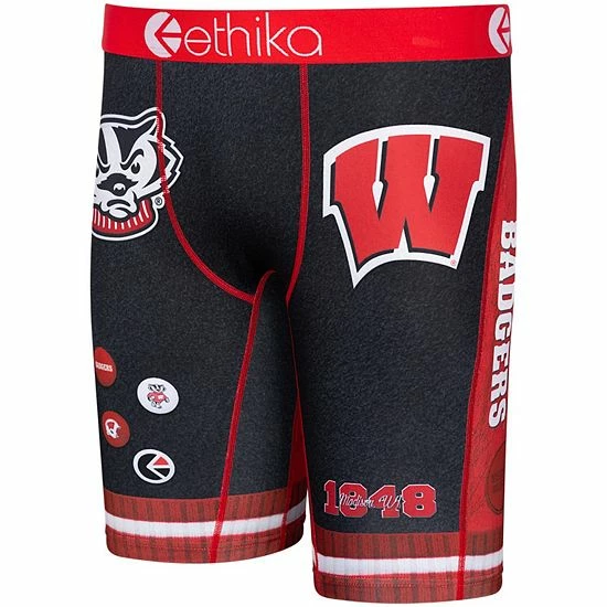 Brand new ⌛ Unbranded Youth Ethika Black/Red Wisconsin Badgers Collegiate Schoolin' Boxers Briefs 🥰 - Image 3