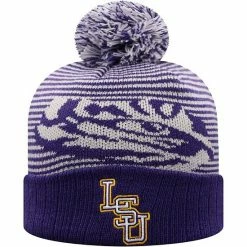 Best deal ⌛ Unbranded Youth Top Of The World Purple LSU Tigers Line Up Cuffed Knit Hat With Pom 😀