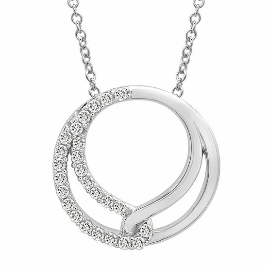 Hot Sale 😀 Unbranded Sterling Silver 1/4 Carat T.W. Diamond Double Circle Necklace ✨